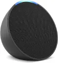 Amazon Echo Pop with  Charcoal  color and  blue light is on
