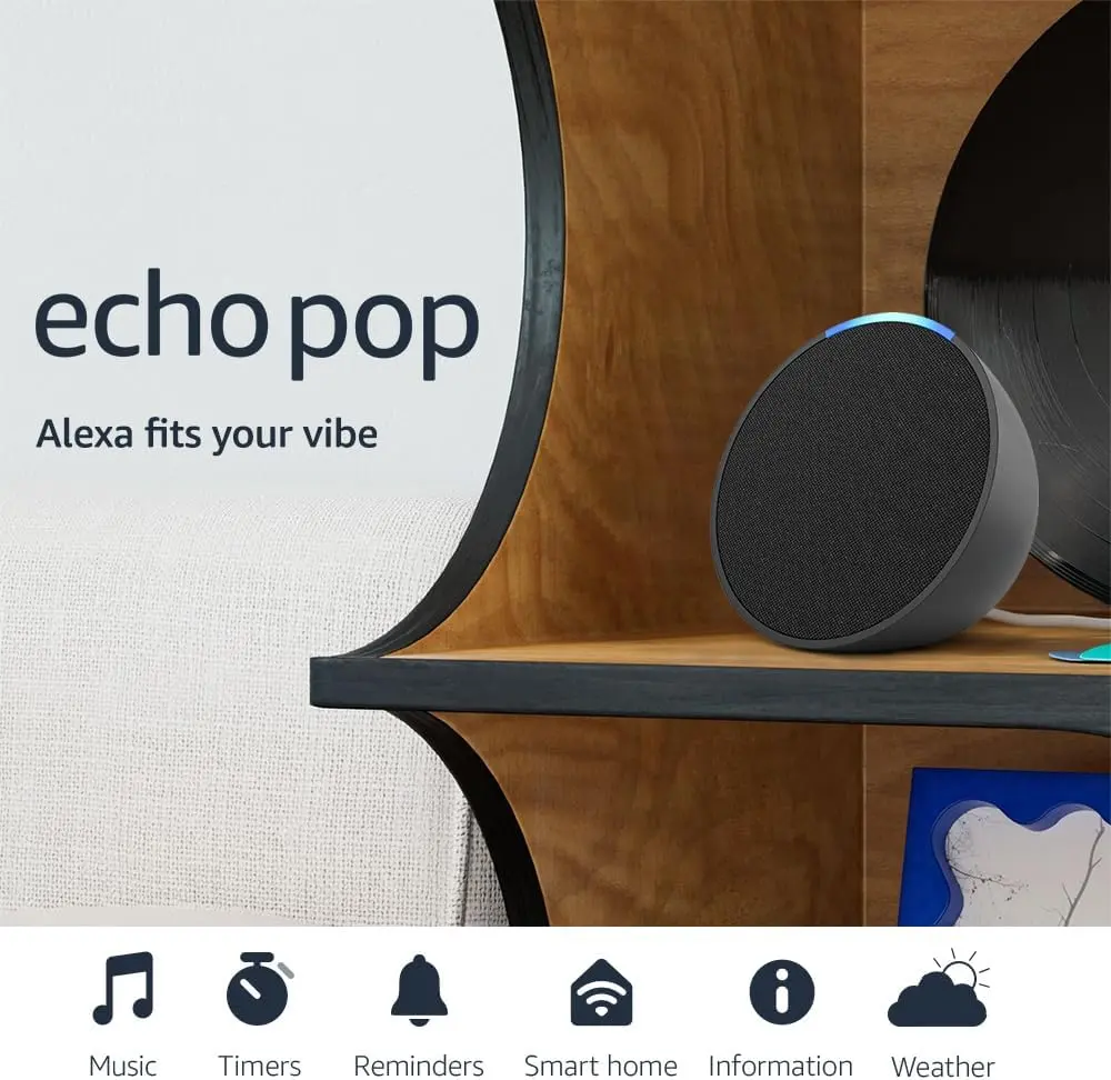 Amazon Echo Pop, The Smallest Alexa Smart Speaker (Charcoal)